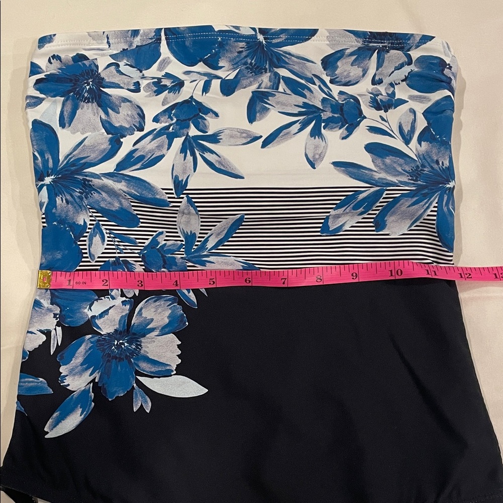 Calvin Klein Blue and Black Floral Swimsuit, Strapless. On Trend Blue, 2026. - Picture 4 of 6